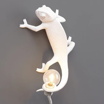 Šiaurės seletti driežas Naktį šviesos šiuolaikinės Mielas LED Dervos Gyvūnų chameleonas stalo lempa miegamojo kambarį namuose deco Šviesos Šviestuvas