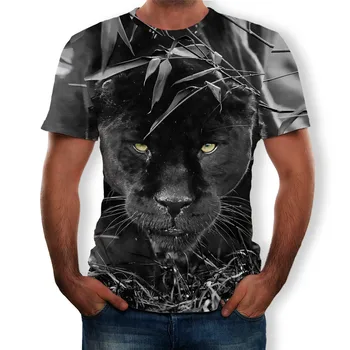 Šiaurės tendencija vyrų 3D trumpomis rankovėmis T-shirt Pantera skaitmeninis spausdinimas naujas hip-hop įgulos kaklo populiarus vyriški marškiniai