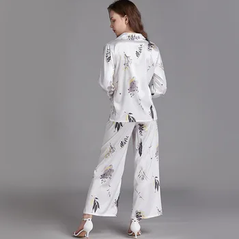 Šilkiniai Spausdinti Sleepwear 2VNT Pižama Nustatyti Moterų Satino Marškinėliai&Kelnės naktiniai drabužiai Atsitiktinis Intymus apatinis Trikotažas Pižamą 2021 Naujos Pižamos