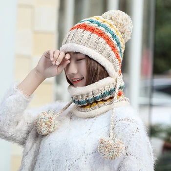 Šiltas Megzti Skrybėlę Moterų Storas Šiltas Beanies Skullies Skrybėlės Moterų megzti variklio Dangčio Kepuraitė Kepurės Lady Žiemos Aksomo, Trikotažo Dviratį Bžūp kombinezonai su Antkrūtiniais