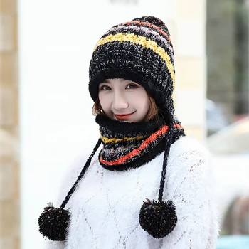 Šiltas Megzti Skrybėlę Moterų Storas Šiltas Beanies Skullies Skrybėlės Moterų megzti variklio Dangčio Kepuraitė Kepurės Lady Žiemos Aksomo, Trikotažo Dviratį Bžūp kombinezonai su Antkrūtiniais