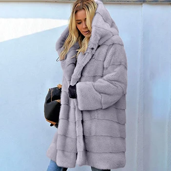 Šiltas Rudens Žiemos Pliušinis Dirbtiniais Kailiais Gobtuvu Ilgi Paltai Moterims Ilgomis Rankovėmis Aksomo Plius Dydis Outwear Ponios Negabaritinių Elegantiškas Paltas