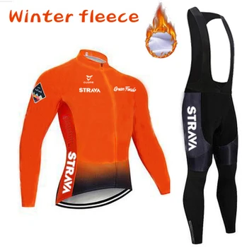 Šiltas Žiemą šilumos vilnos Dviračių Drabužius STRAVA vyrų Jersey nustatyti, kelnės, kombinezonai su Antkrūtiniais lauko jojimo dviračiu, MTB drabužių ropa ciclismo hombre
