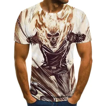Šilčiausias Vasaros vyriški trumpomis Rankovėmis Mados Gaisro Kaukolė Dvasios Riteris Atvėsti Roko Spausdinti 3D T-Shirt ir Viršuje