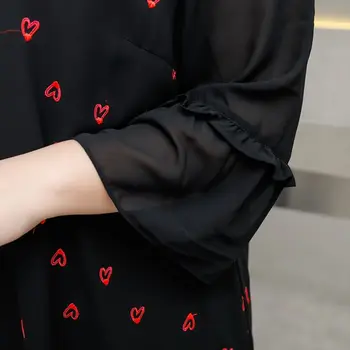 Širdies Spausdinti korėjos stiliaus Moterų Suknelė Didelio Dydžio Prarasti-line Midi Suknelė 2020 Metų Vasaros Šifono Suknelė 5XL Atsitiktinis Plius Dydis Suknelės