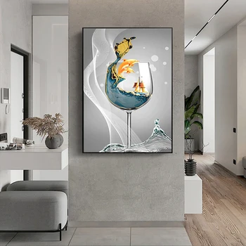 Šiuolaikinio Abstraktaus Meno Vandenyno Peizažas Vyno Stiklo Drobės Tapybos Sienos Menas Nuotraukas Kambarį Namų Dekoro (be Rėmelio)