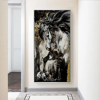 Šiuolaikinės Akvarelės Arklių Gyvūnų Meno Cuadros Naftos Tapyba ant Drobės Plakatai ir Spausdinimo Sienos Meno Nuotrauką Kambarį Dekoro