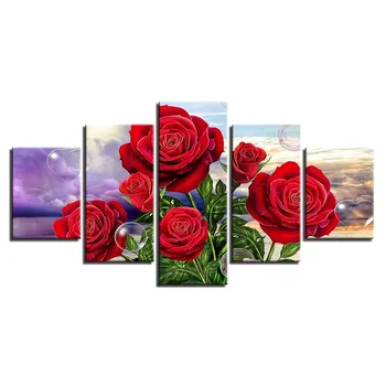 Šiuolaikinės Drobė HD Spausdinti Paveikslėliai Namų Dekoro 5 vnt Raudona Rožė Gėlių Tapyba Modulinės Įrėmintas Plakatas Sienos Meno Kambarį