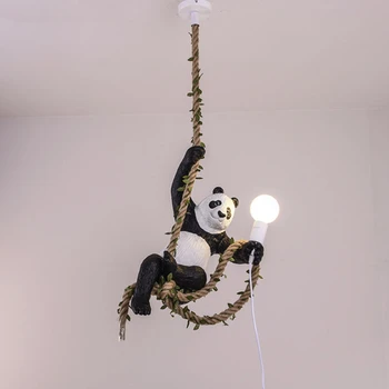 Šiuolaikinės Kanapių Virvė Panda Pakabukas Žiburiai Dekoro šviestuvas, pakabos Virtuvėje Kabo Lempa LED Apšvietimo Šviestuvas
