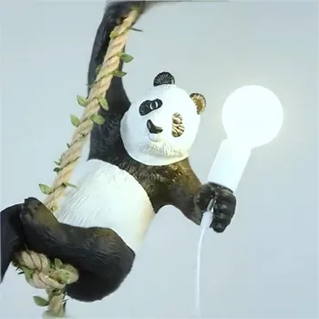 Šiuolaikinės Kanapių Virvė Panda Pakabukas Žiburiai Dekoro šviestuvas, pakabos Virtuvėje Kabo Lempa LED Apšvietimo Šviestuvas