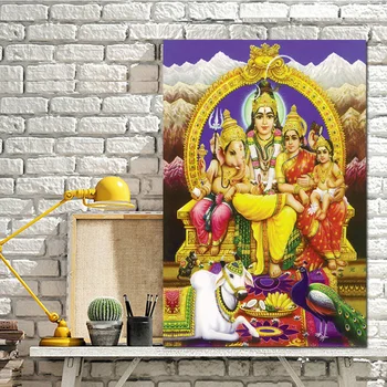 Šiva Parvati Ganeša Indijos Meno Induistų Dievo Paveikslas, Drobė, Tapyba Religinių Plakato spauda Sienos Nuotrauka už Kambarį Cuadros