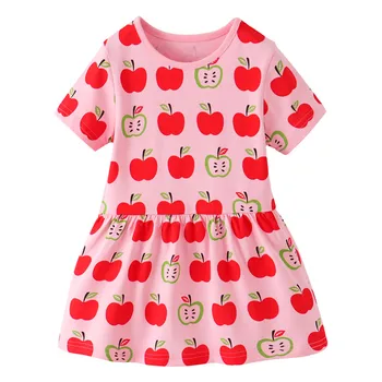 Šokinėja metrų vaikų vasaros suknelės su obuoliais spausdinti medvilnės princess tutu mielas šalies mokyklos mergaičių suknelė