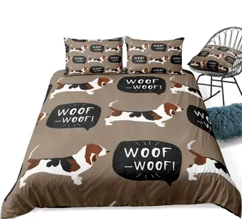 Šuo Patalynės Komplektas Basset Hound Dog Antklode Padengti Nustatyti Rudos Dot Pet Comoforter Padengti Animacinių Filmų Pakratai