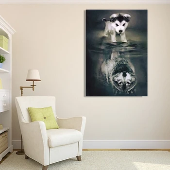 Šuo, Vilkas Drobės Tapybos Paveikslas Nuotrauką Sienos paveiksl Abstrakčiai Fantastišką Vaizdą Plakatas ir Spausdina Kambarį Namų Dekoro