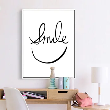 Šypsena Veide Minimalistinio Meno Drobė Plakatas, Tapyba Abstrakčiai Motyvacijos Juoda Balta Nuotrauka Šiuolaikinių Namų Biuro Kambario Dekoro