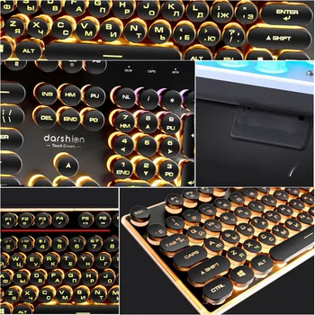 Žaidimų rusijos anglų Klaviatūra, Retro Turas Žėrintis Keycap Metalo Skydelio Apšvietimu USB Laidinio Apšviestos Sienos