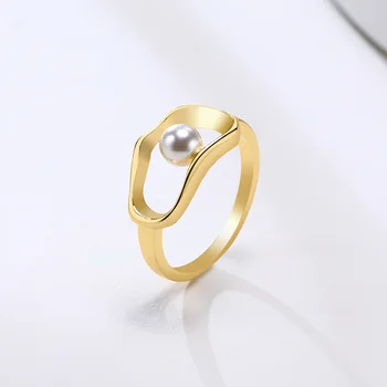 Žavesio Geometrinis Perlų Žiedas Tuščiaviduriai Žalvario, Aukso Užpildytas Piršto Žiedą, Moterims, Merginos Prašmatnus Dizainas Elegantiškas Šalis Papuošalai