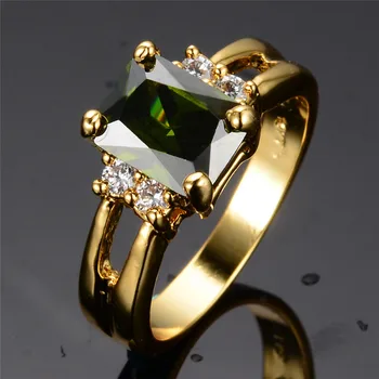 Žavinga Gamtos Olivīns Žiedai bižuterijos Geltonos Aukso Užpildytas Sužadėtuvių, Vestuvių Žiedai, Moterys Ir Vyras RY0120