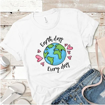 Žemės Diena Kiekvieną Dieną trumpomis Rankovėmis T-shirt Kawaii Harajuku Mergina Viršūnes Išsaugoti Planetą Grafinis Tees Moterų Medvilnės Marškinėliai Dropshipping