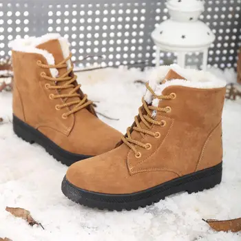 Žieminiai batai moterims, batai 2020 šilta kailio pliušinis vidpadis nėriniai-up žiemos batai turas toe platforma, kvadrato, aukštakulniai batai moteris