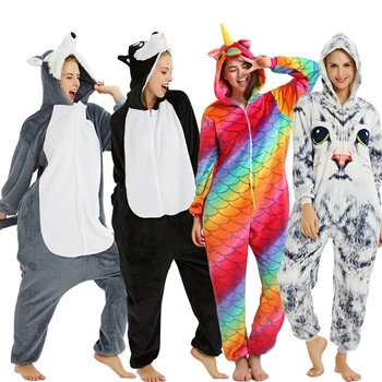 Žiemos Gyvūnų Pižama Suaugusiems Vaikams Vienaragis Onesie Flanelė Sleepwear Kigurumi Fox Panda Pižamos Vaikams, Anime Kostiumu Jumpsuit