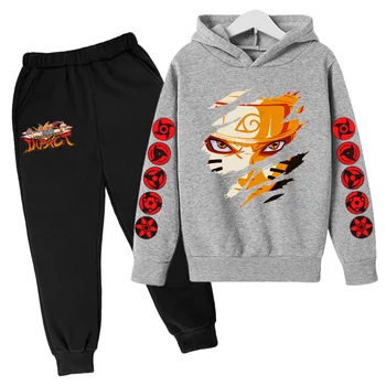 Žiemos Palaidinės Naruto Atsitiktinis Tracksuit Anime Streetwear Hip-Hop berniukas mergaitė ilgomis Rankovėmis hoodies ir kelnes 2 dalių komplektas (Puloveris)