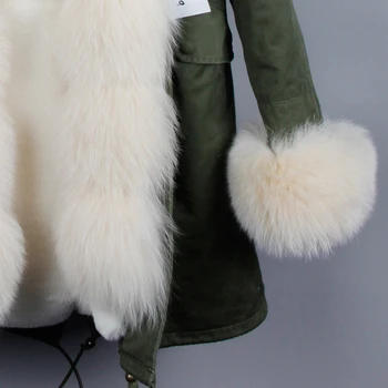 Žiemos Striukė tikro Kailio Moterų Outwear Storio Parkas ODDFOX Prekės Gamtos Nekilnojamojo Lapės Kailio Apykaklė Kailis