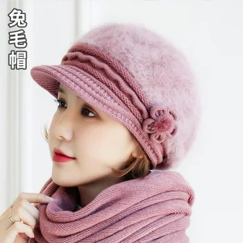 Žiemą moteriška moteris tirštėti triušio kailio beretė bžūp Šiltas aštuoniakampis skrybėlę Artisht skydelis bžūp