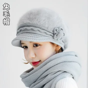 Žiemą moteriška moteris tirštėti triušio kailio beretė bžūp Šiltas aštuoniakampis skrybėlę Artisht skydelis bžūp