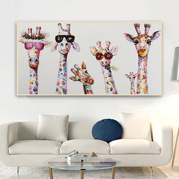 Žirafos Šeimos Spausdinti Paveikslai Tapyba Spalvinga Gyvūnų Plakatų ir grafikos Animacinių filmų Sienos Meno Nuotrauką Vaikų Kambarį, Namų Dekoro