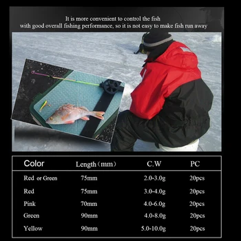 ŽUVŲ KARALIUS 20pcs 70mm/90mm Žiemos Ledo meškere Viršų Skyriuje Staninless Plieno CW 2-10g Mini Žvejybos Polių Nešiojamų Žvejybos Reikmenys