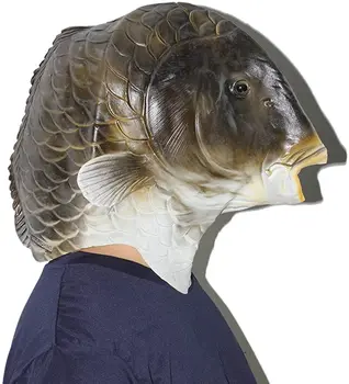 Žuvų Latekso Gyvūnų Galvos Kaukė Helovinas Kostiumas Karnavalo Kaukių Maskaradas Rekvizitai visą galvą Žalia karpis latekso kaukė